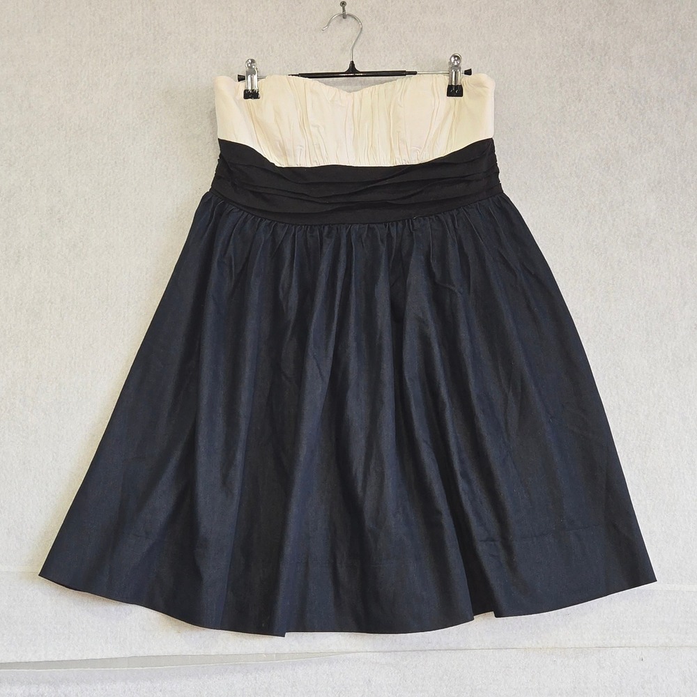 Way-In Strapless Fit Flare Dress Black White Colorblock Size 11 Style 9200-W277